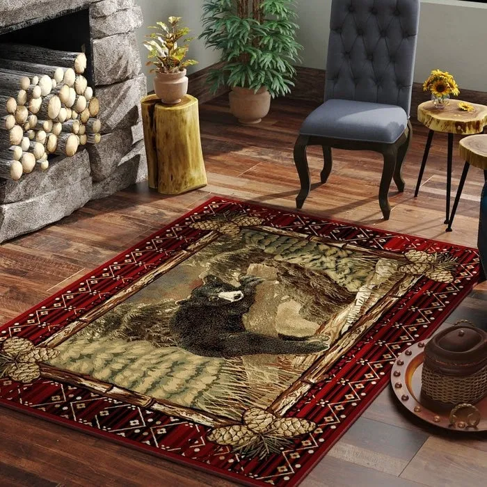Lodge King Lazy Bear Rustic Pine Cone Area Rug