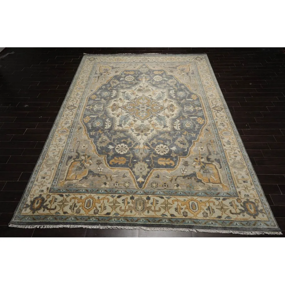 LoomBloom Muted Turkish Oushak Hand Knotted Area Rug Slate Color