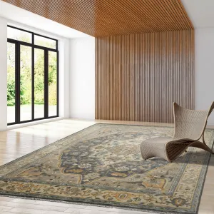 LoomBloom Muted Turkish Oushak Hand Knotted Area Rug Slate Color