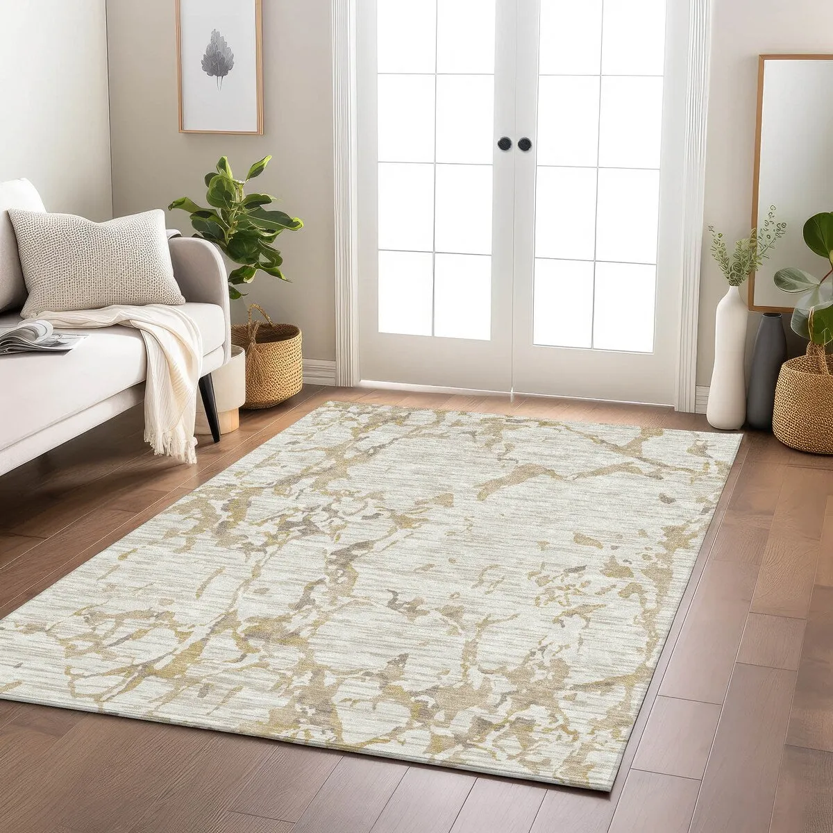 Machine Washable Indoor/ Outdoor Abstract Camo Chantille Rug