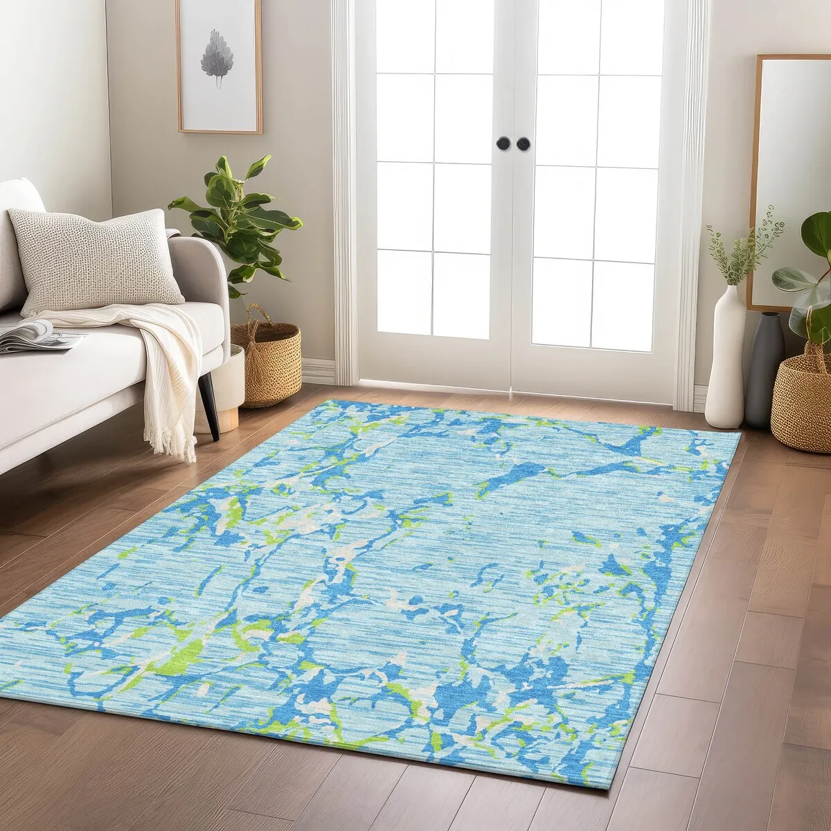 Machine Washable Indoor/ Outdoor Abstract Camo Chantille Rug