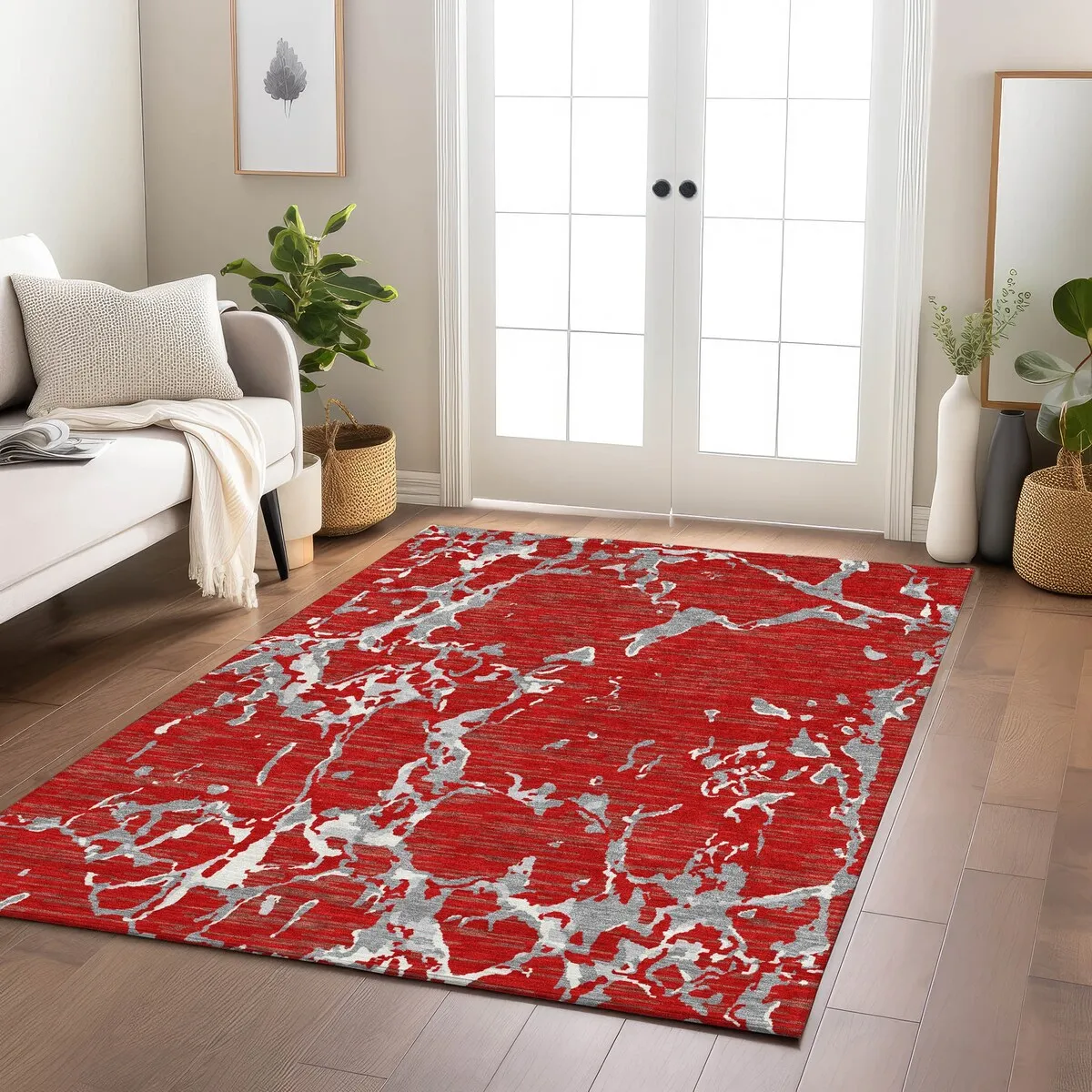Machine Washable Indoor/ Outdoor Abstract Camo Chantille Rug