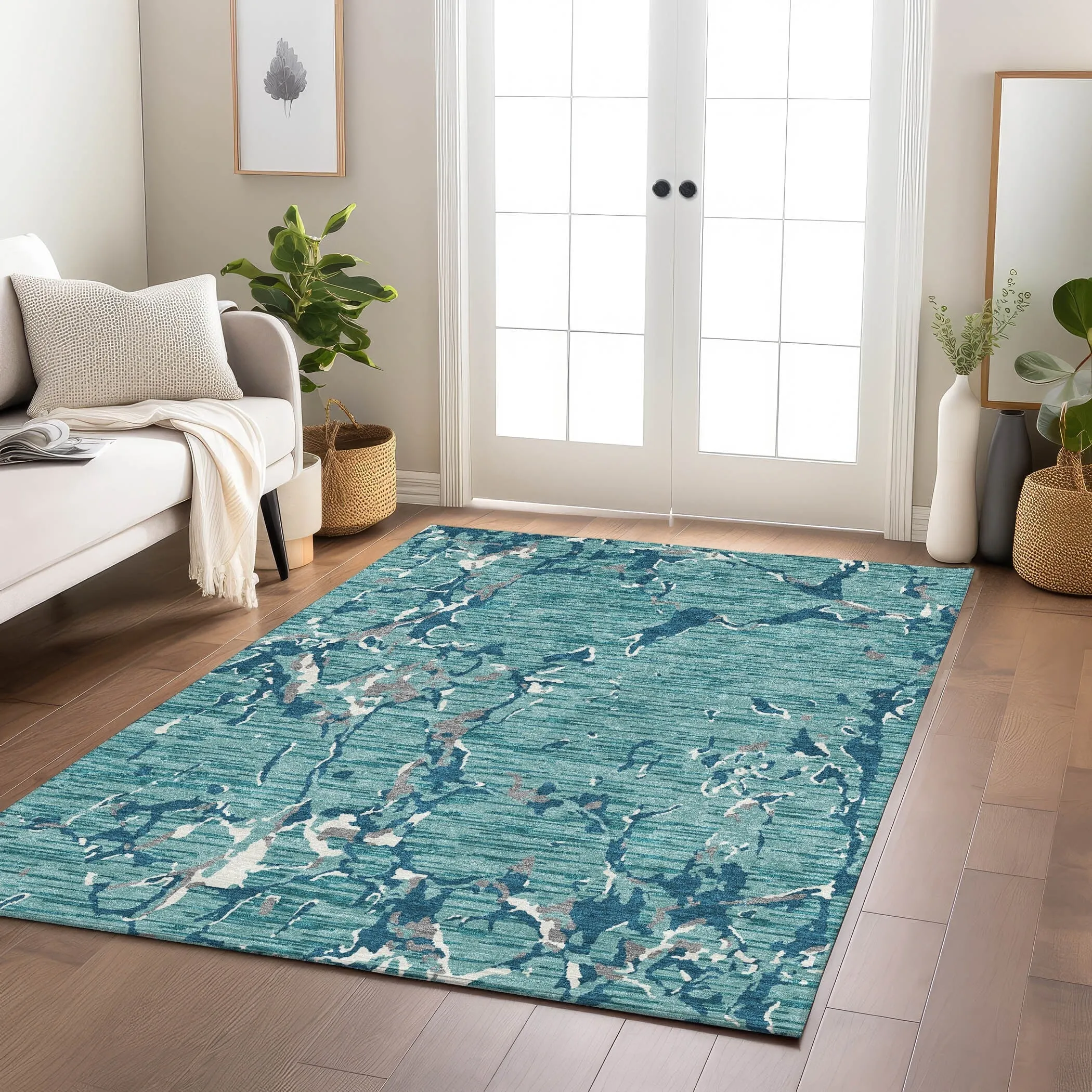 Machine Washable Indoor/ Outdoor Abstract Camo Chantille Rug
