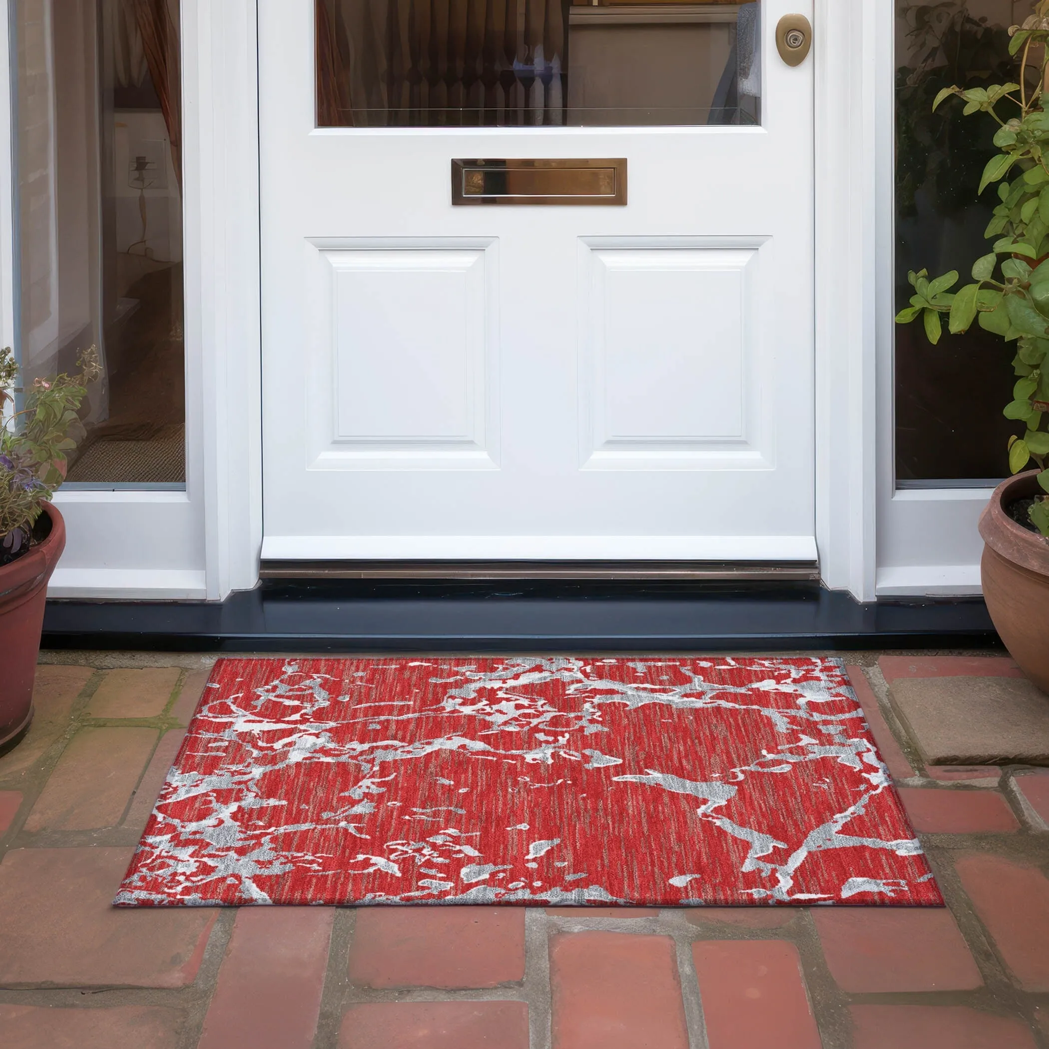 Machine Washable Indoor/ Outdoor Abstract Camo Chantille Rug
