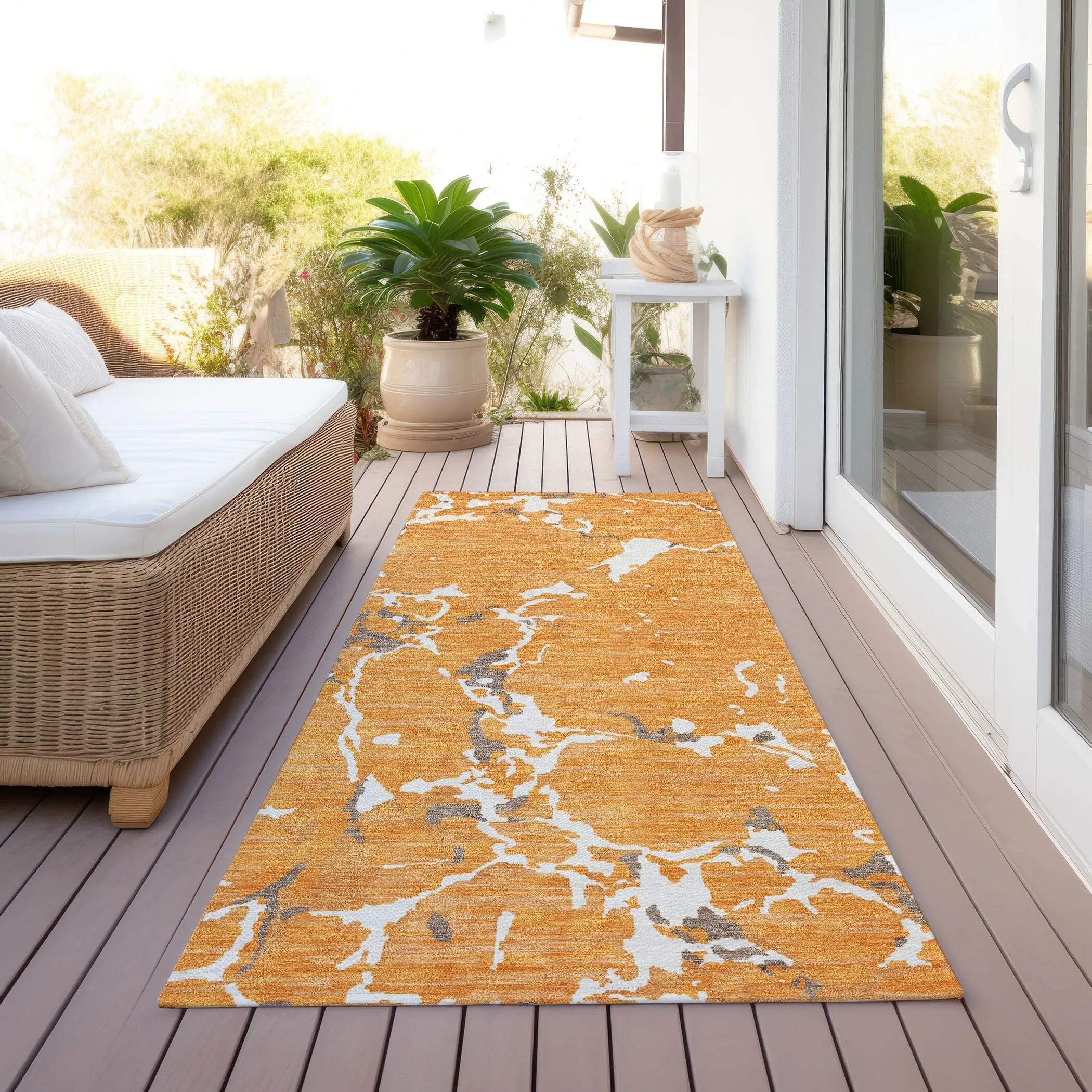 Machine Washable Indoor/ Outdoor Abstract Camo Chantille Rug