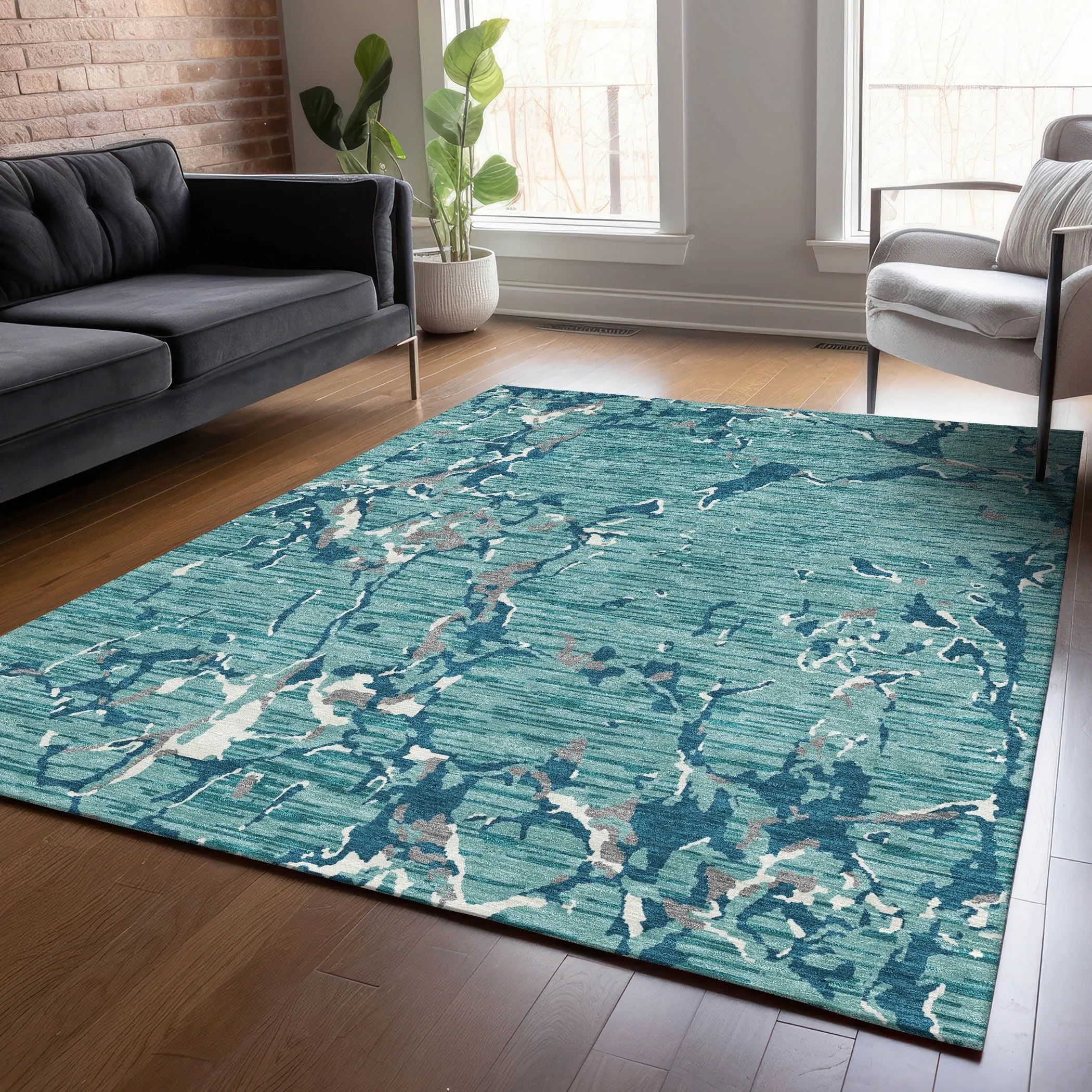 Machine Washable Indoor/ Outdoor Abstract Camo Chantille Rug