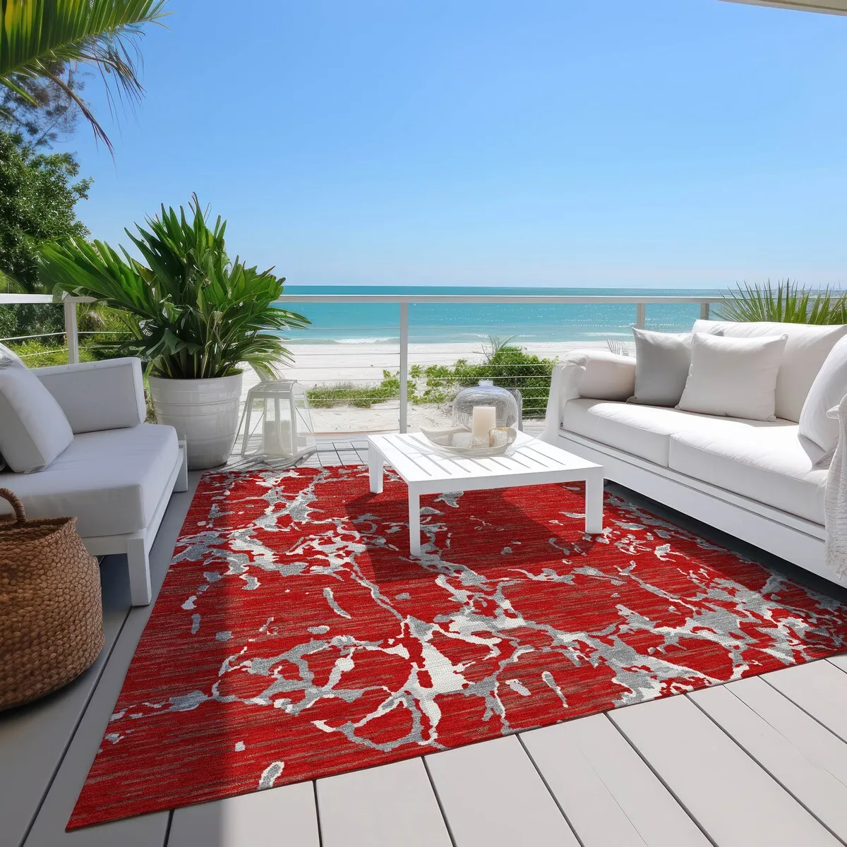 Machine Washable Indoor/ Outdoor Abstract Camo Chantille Rug