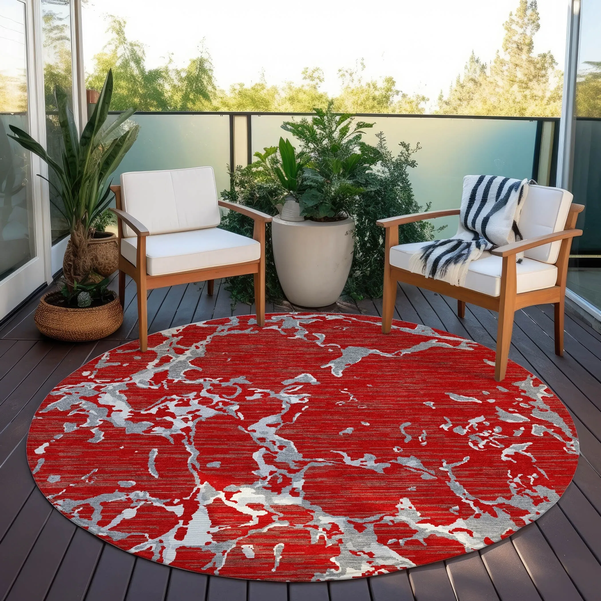 Machine Washable Indoor/ Outdoor Abstract Camo Chantille Rug