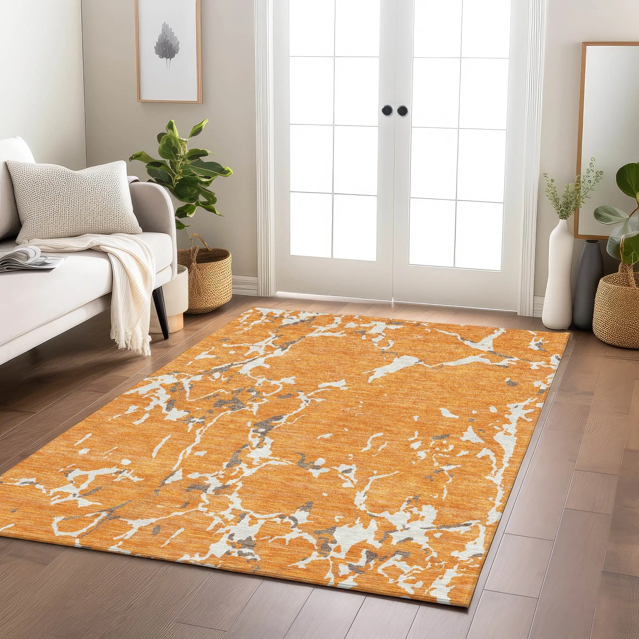 Machine Washable Indoor/ Outdoor Abstract Camo Chantille Rug