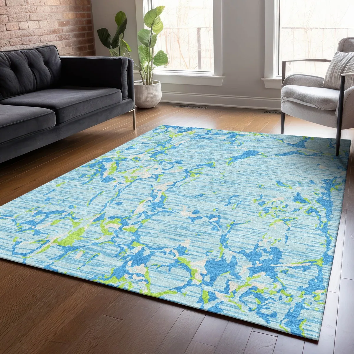 Machine Washable Indoor/ Outdoor Abstract Camo Chantille Rug