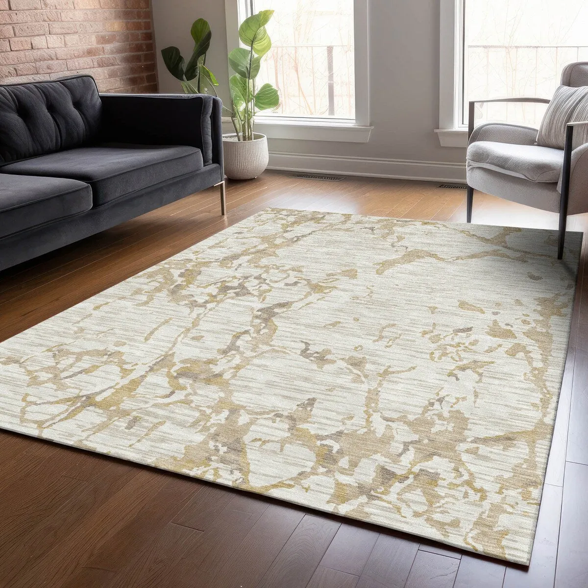 Machine Washable Indoor/ Outdoor Abstract Camo Chantille Rug