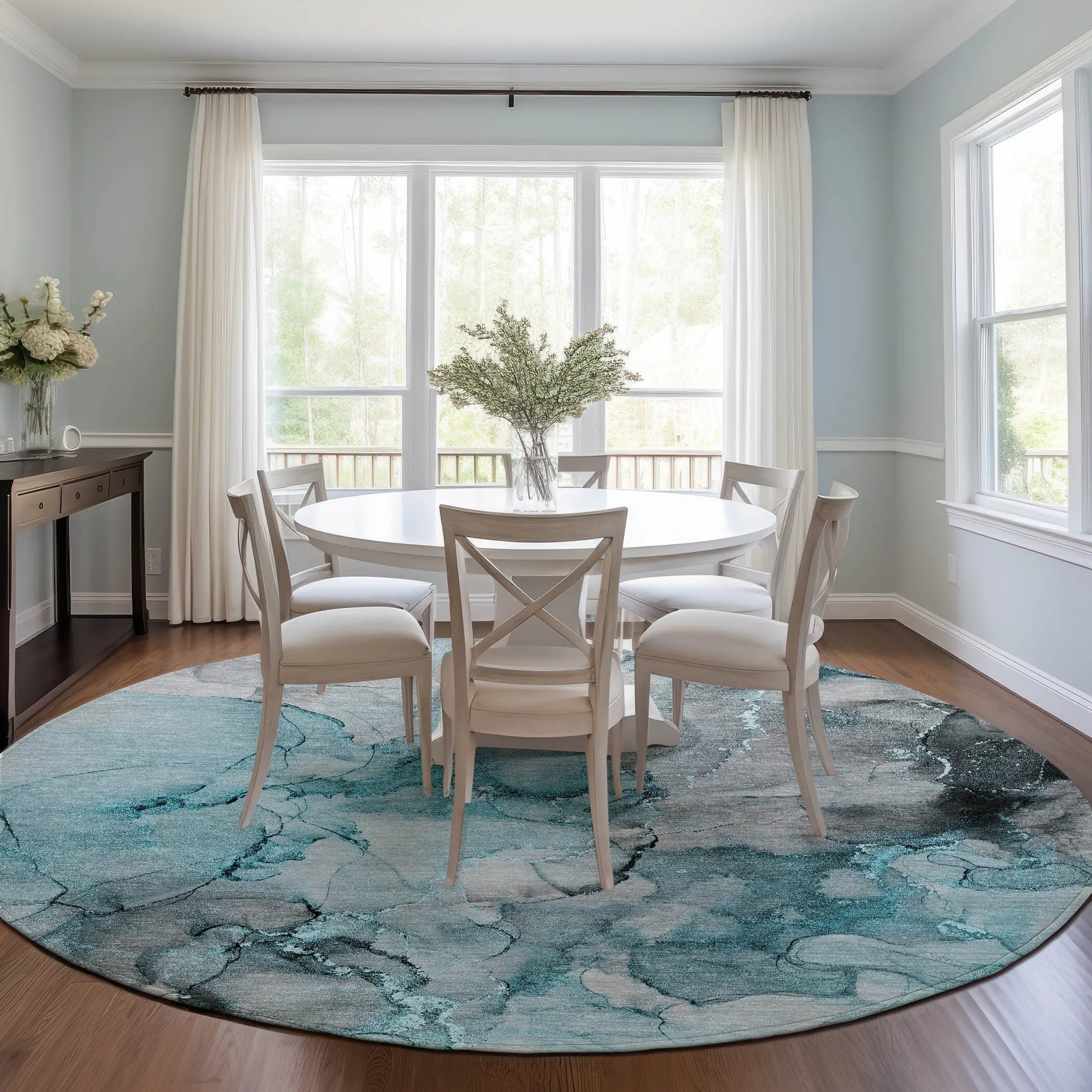 Machine Washable Indoor/ Outdoor Abstract Chantille Rug