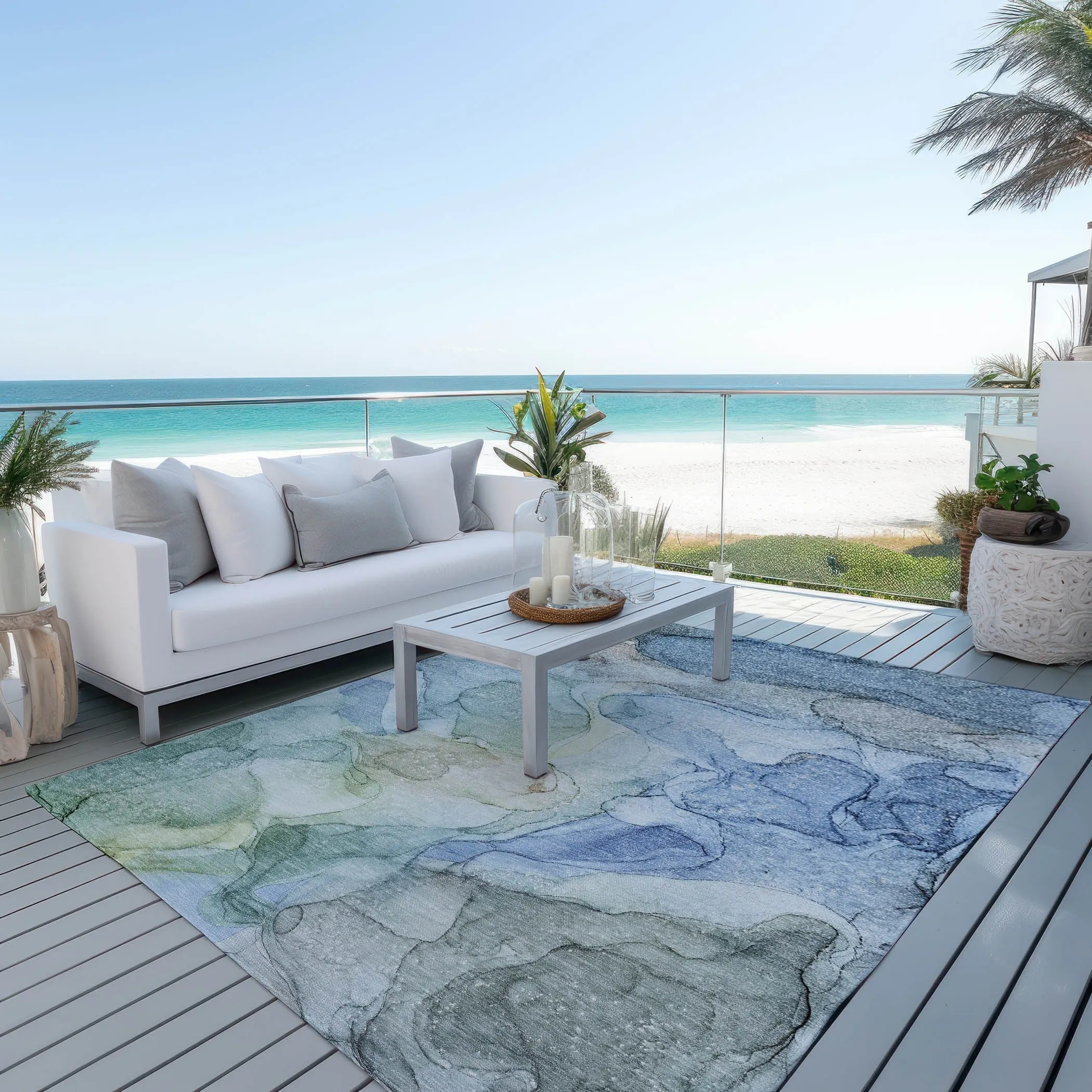 Machine Washable Indoor/ Outdoor Abstract Chantille Rug