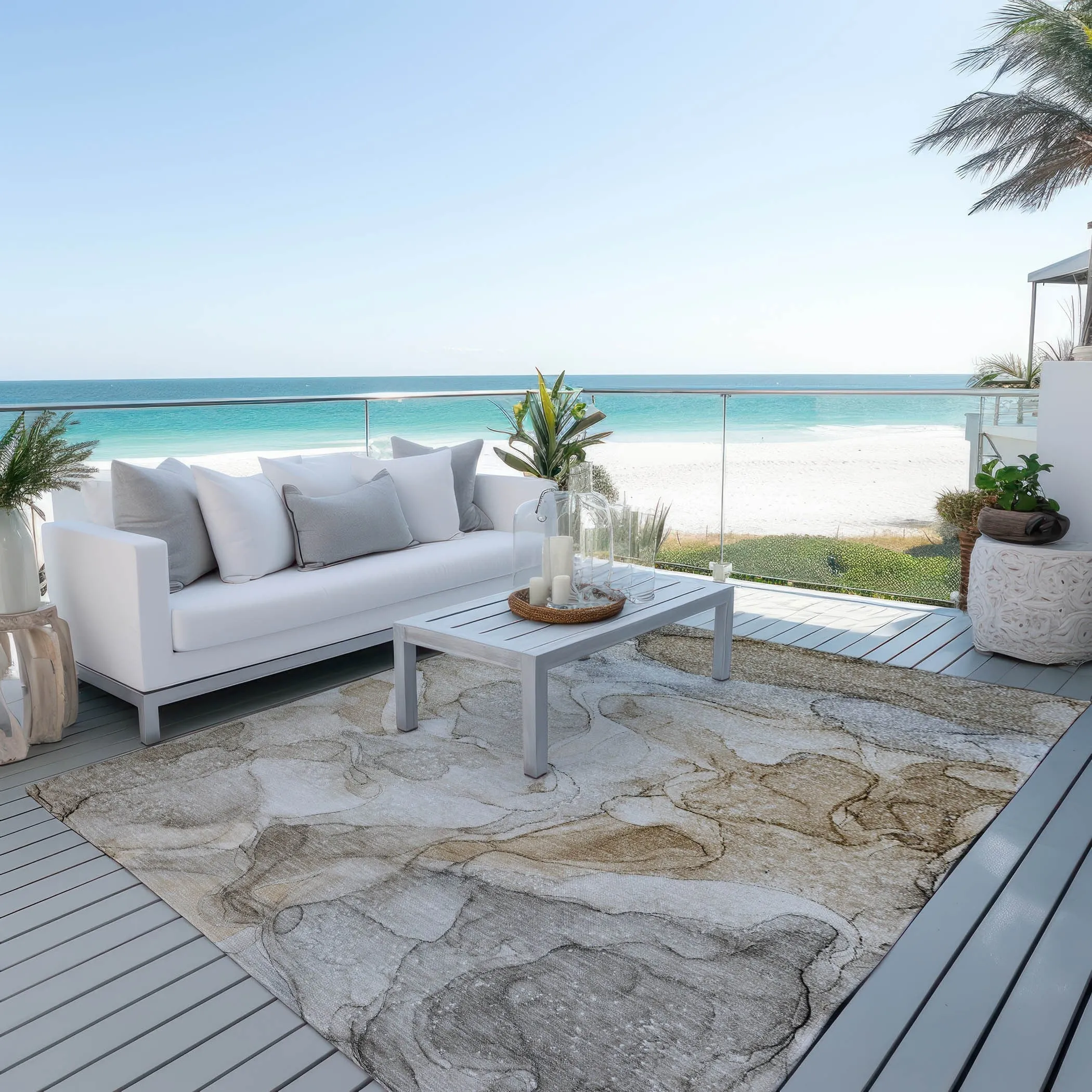 Machine Washable Indoor/ Outdoor Abstract Chantille Rug