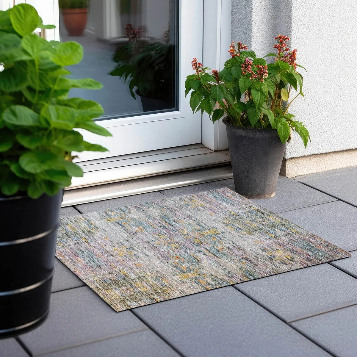 Machine Washable Indoor/ Outdoor Abstract Modern Chantille Rug