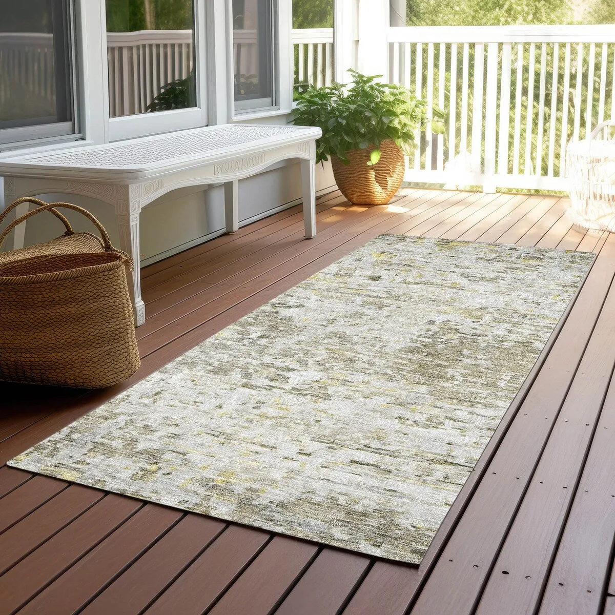 Machine Washable Indoor/ Outdoor Abstract Modern Chantille Rug