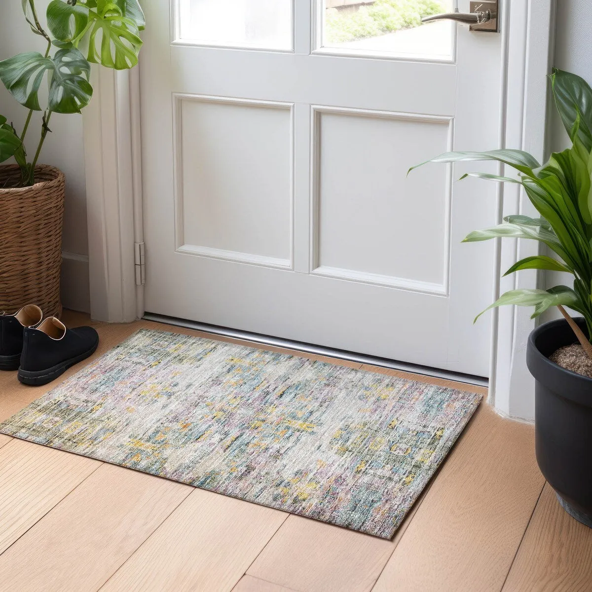 Machine Washable Indoor/ Outdoor Abstract Modern Chantille Rug