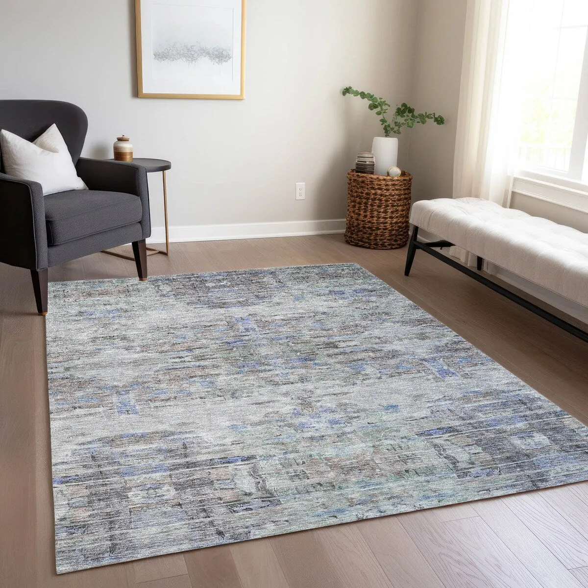 Machine Washable Indoor/ Outdoor Abstract Modern Chantille Rug