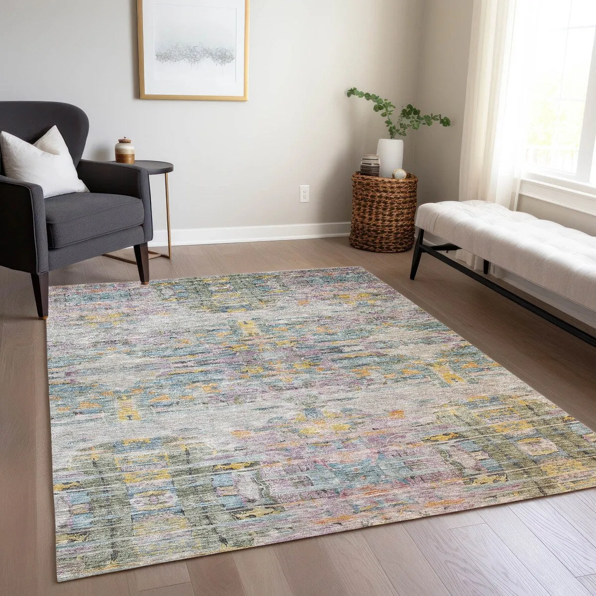 Machine Washable Indoor/ Outdoor Abstract Modern Chantille Rug