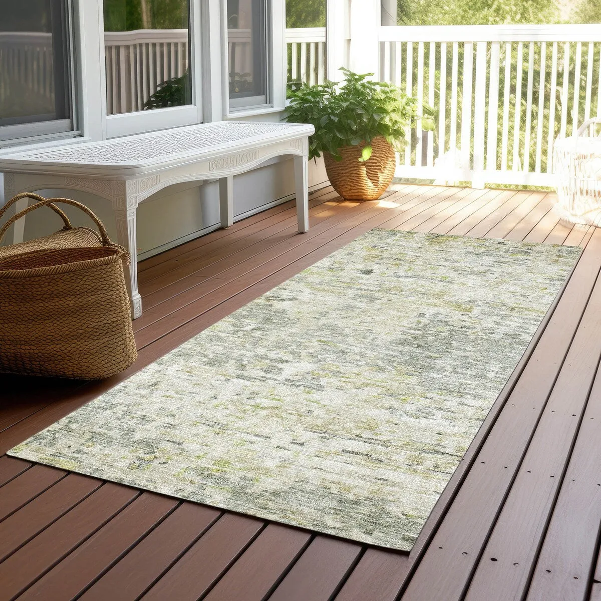 Machine Washable Indoor/ Outdoor Abstract Modern Chantille Rug