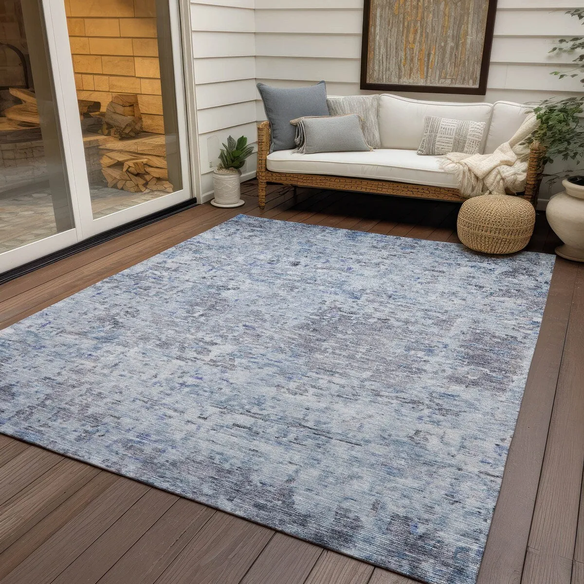 Machine Washable Indoor/ Outdoor Abstract Modern Chantille Rug