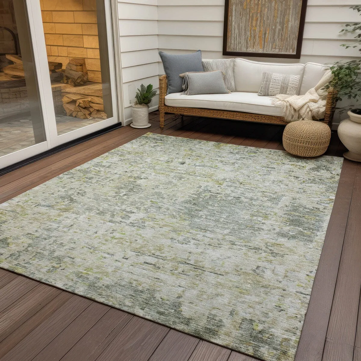 Machine Washable Indoor/ Outdoor Abstract Modern Chantille Rug