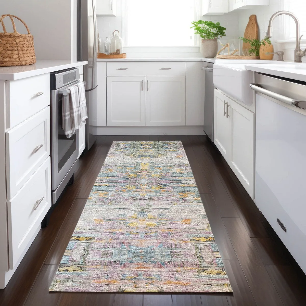 Machine Washable Indoor/ Outdoor Abstract Modern Chantille Rug