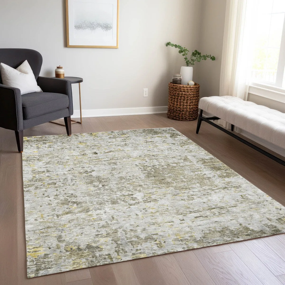 Machine Washable Indoor/ Outdoor Abstract Modern Chantille Rug