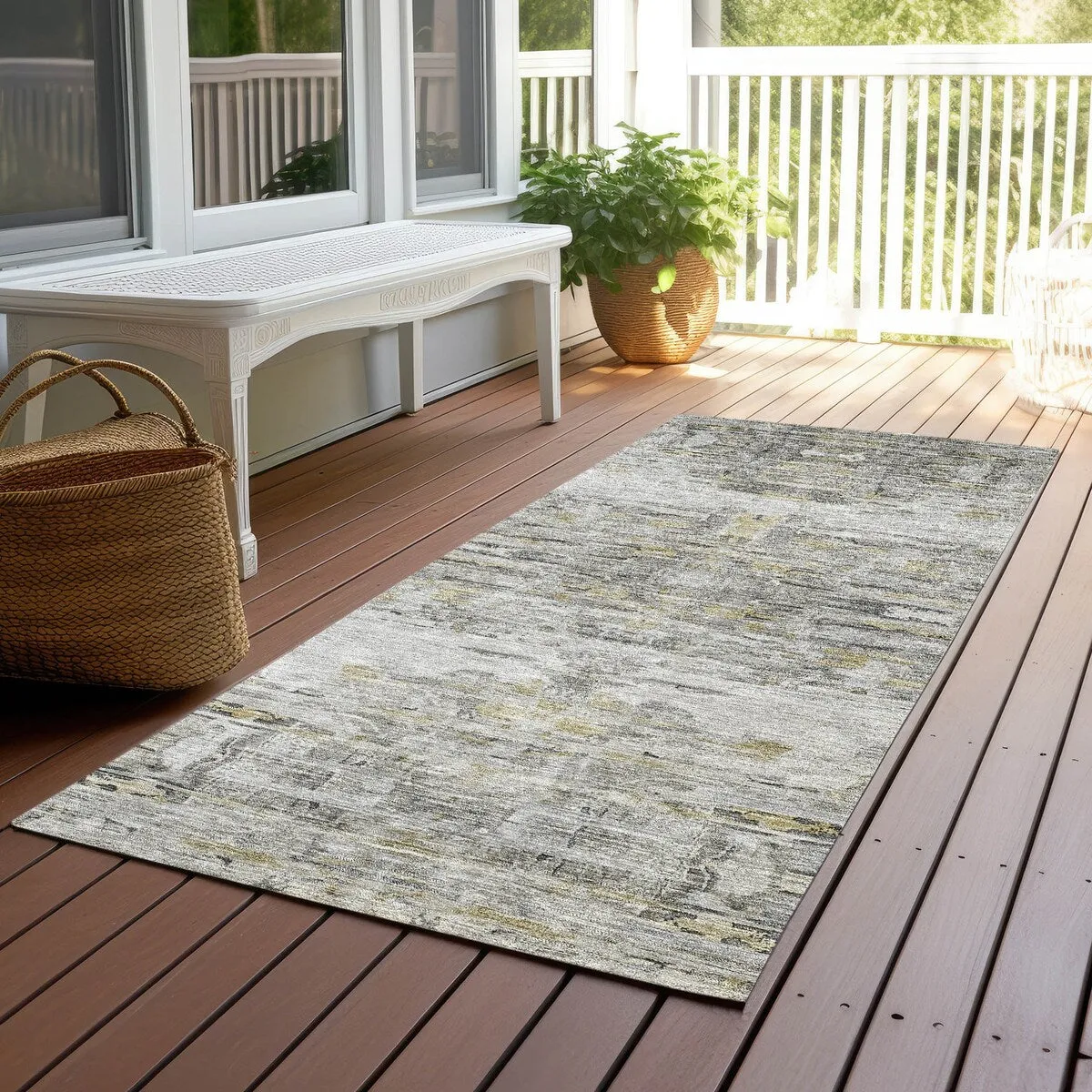 Machine Washable Indoor/ Outdoor Abstract Modern Chantille Rug