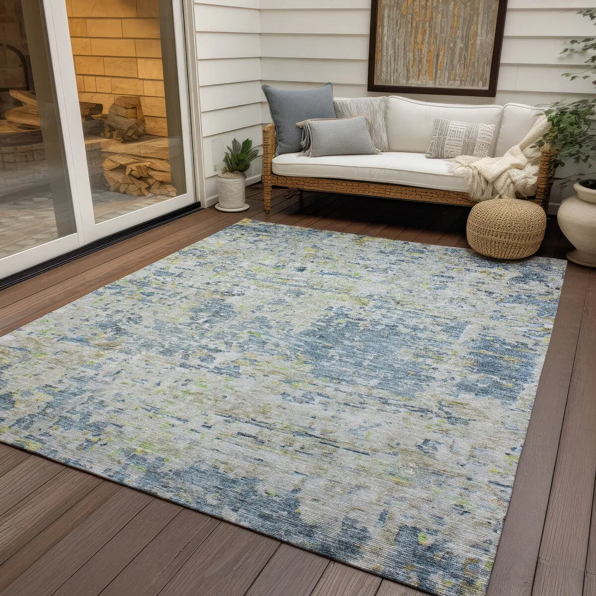 Machine Washable Indoor/ Outdoor Abstract Modern Chantille Rug