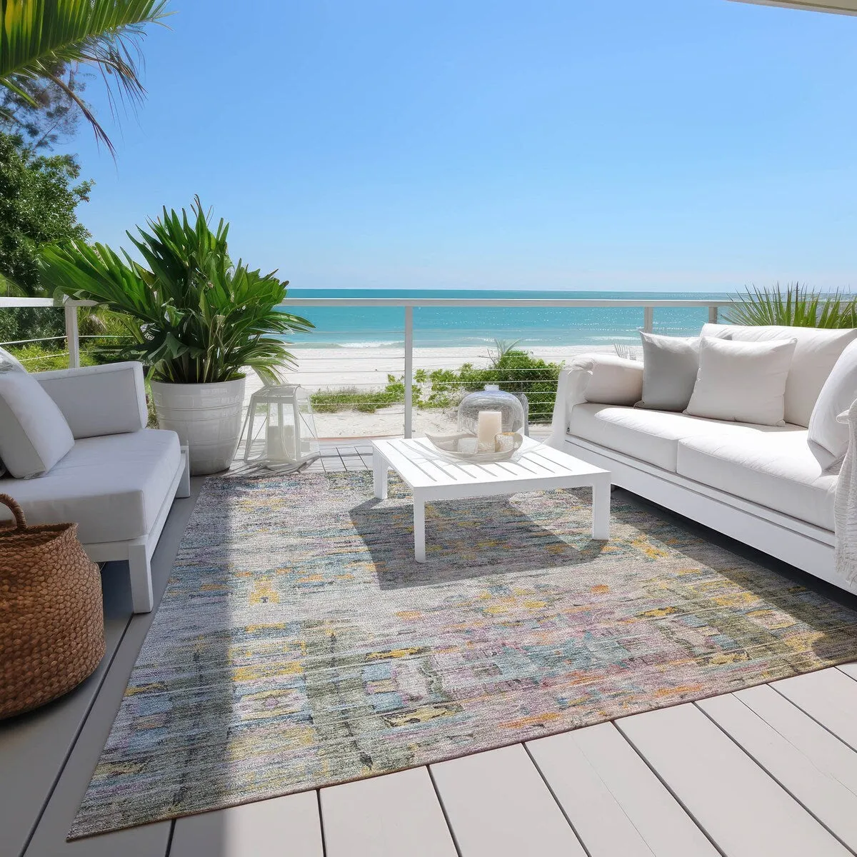 Machine Washable Indoor/ Outdoor Abstract Modern Chantille Rug