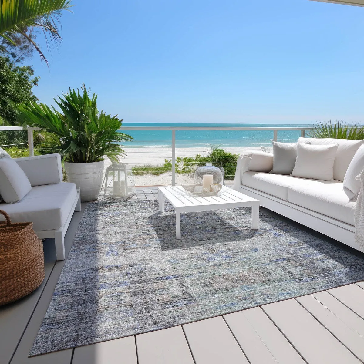 Machine Washable Indoor/ Outdoor Abstract Modern Chantille Rug