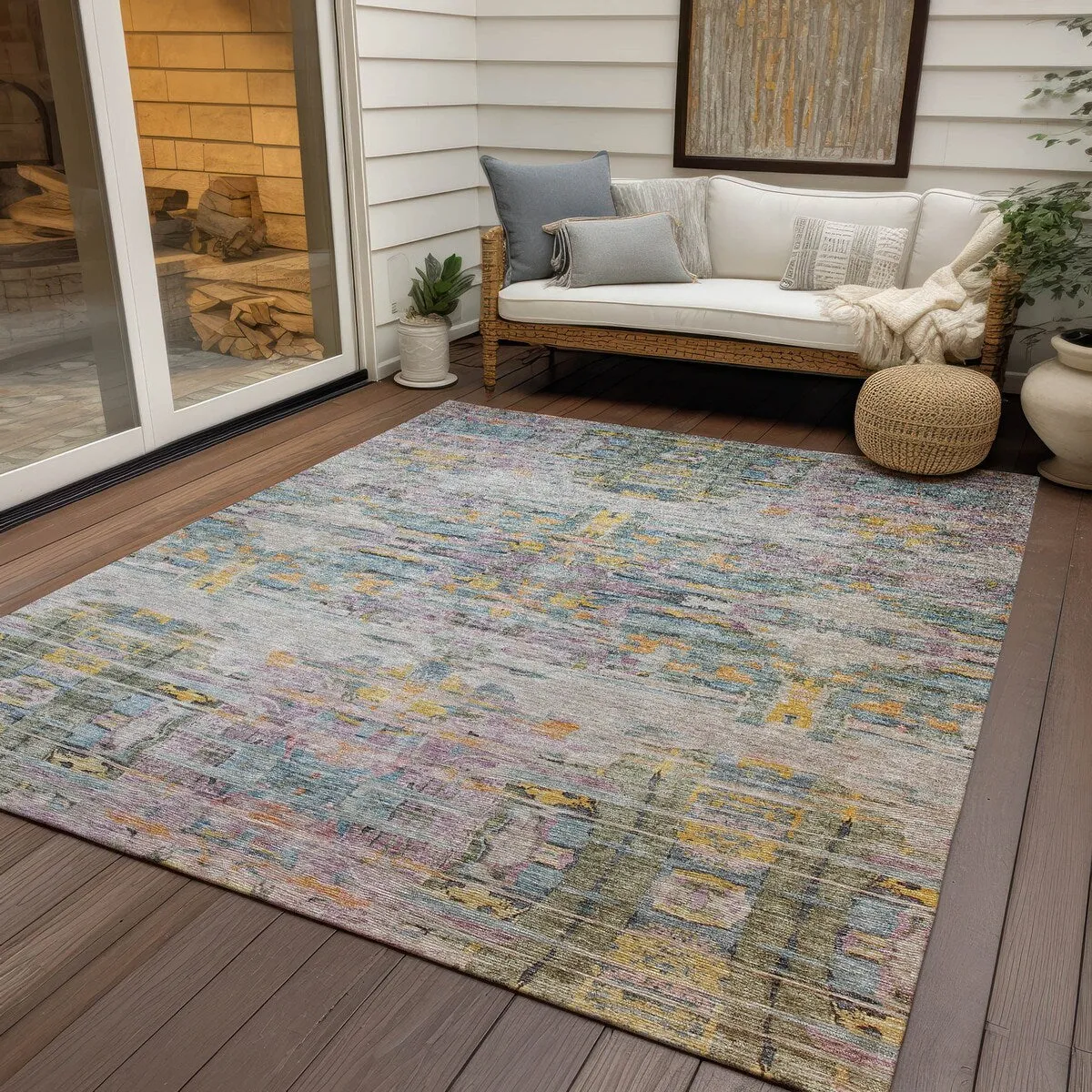 Machine Washable Indoor/ Outdoor Abstract Modern Chantille Rug