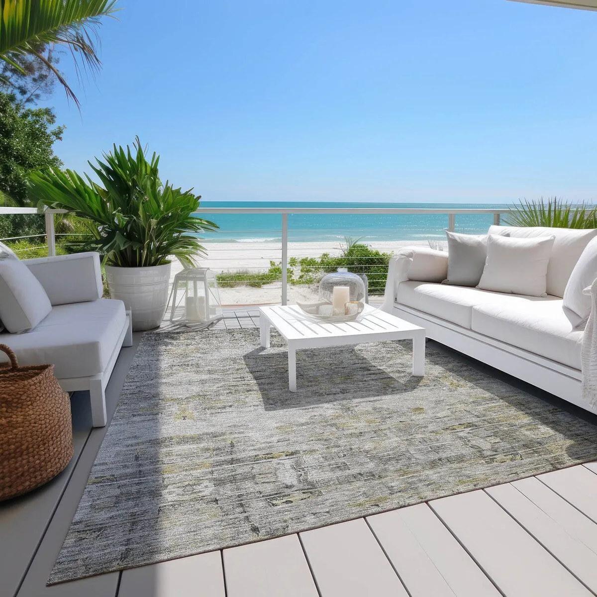 Machine Washable Indoor/ Outdoor Abstract Modern Chantille Rug