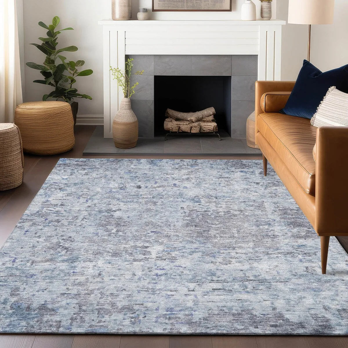 Machine Washable Indoor/ Outdoor Abstract Modern Chantille Rug