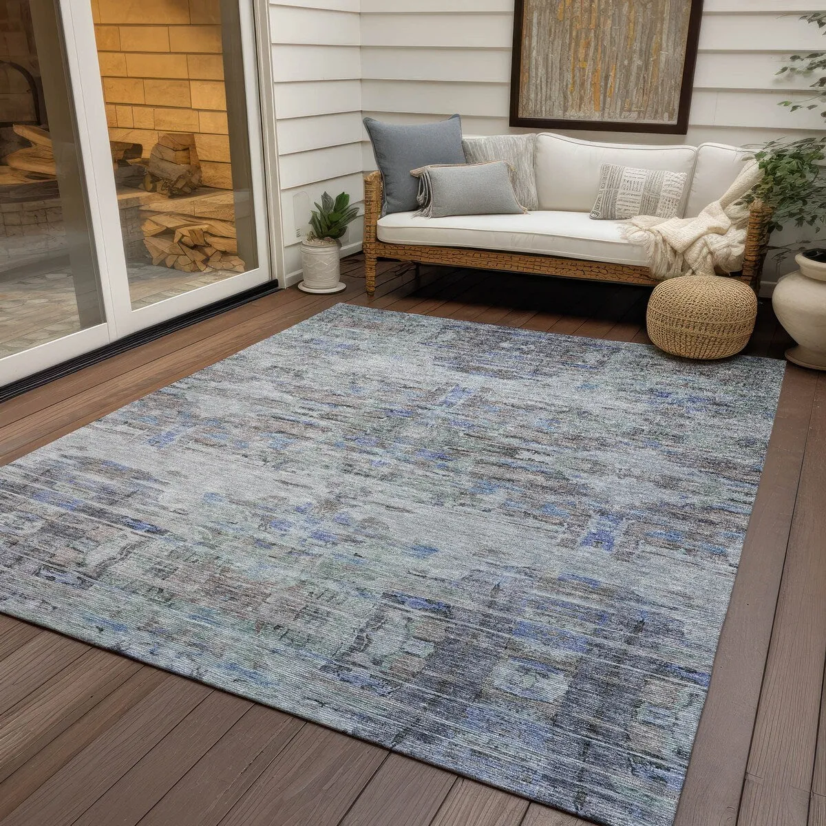 Machine Washable Indoor/ Outdoor Abstract Modern Chantille Rug