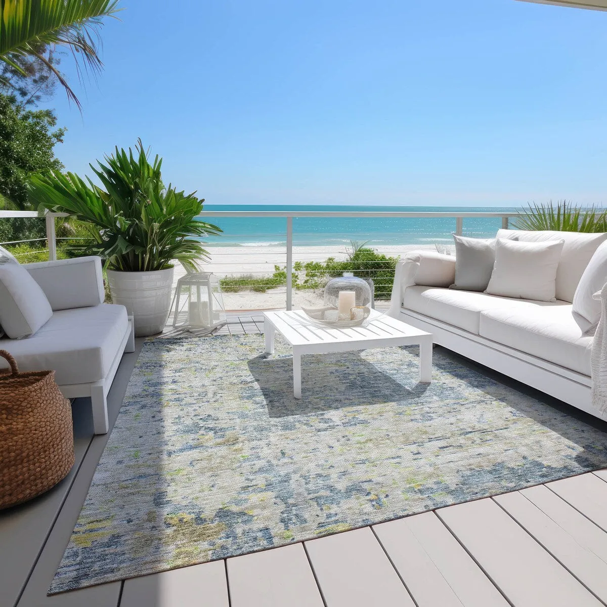 Machine Washable Indoor/ Outdoor Abstract Modern Chantille Rug