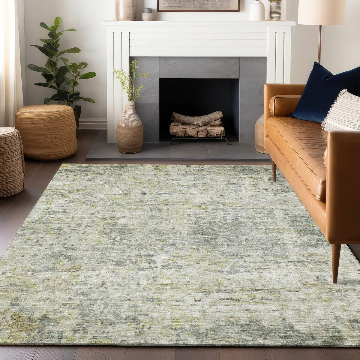 Machine Washable Indoor/ Outdoor Abstract Modern Chantille Rug