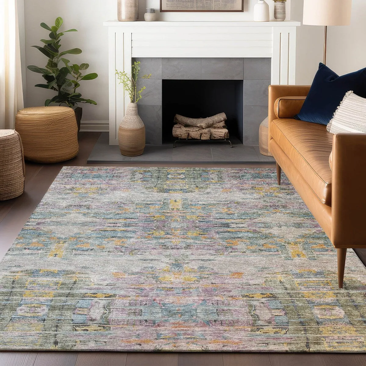 Machine Washable Indoor/ Outdoor Abstract Modern Chantille Rug