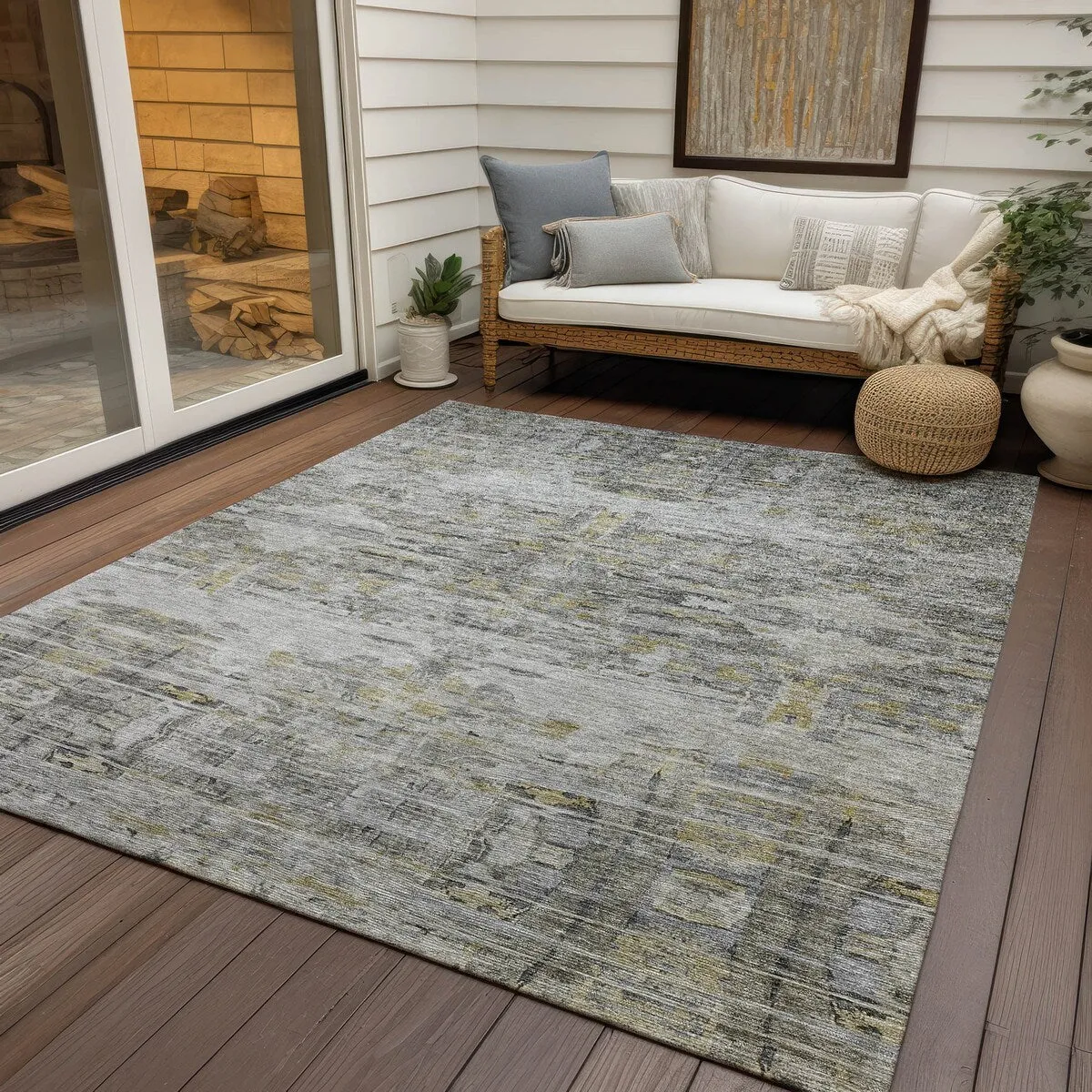 Machine Washable Indoor/ Outdoor Abstract Modern Chantille Rug