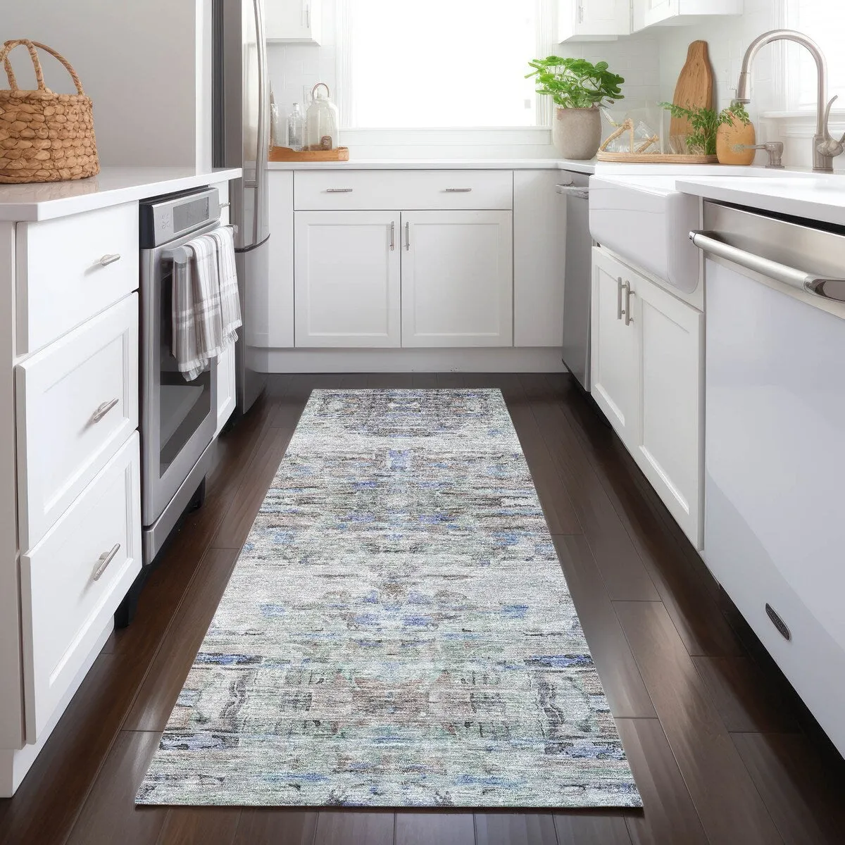 Machine Washable Indoor/ Outdoor Abstract Modern Chantille Rug