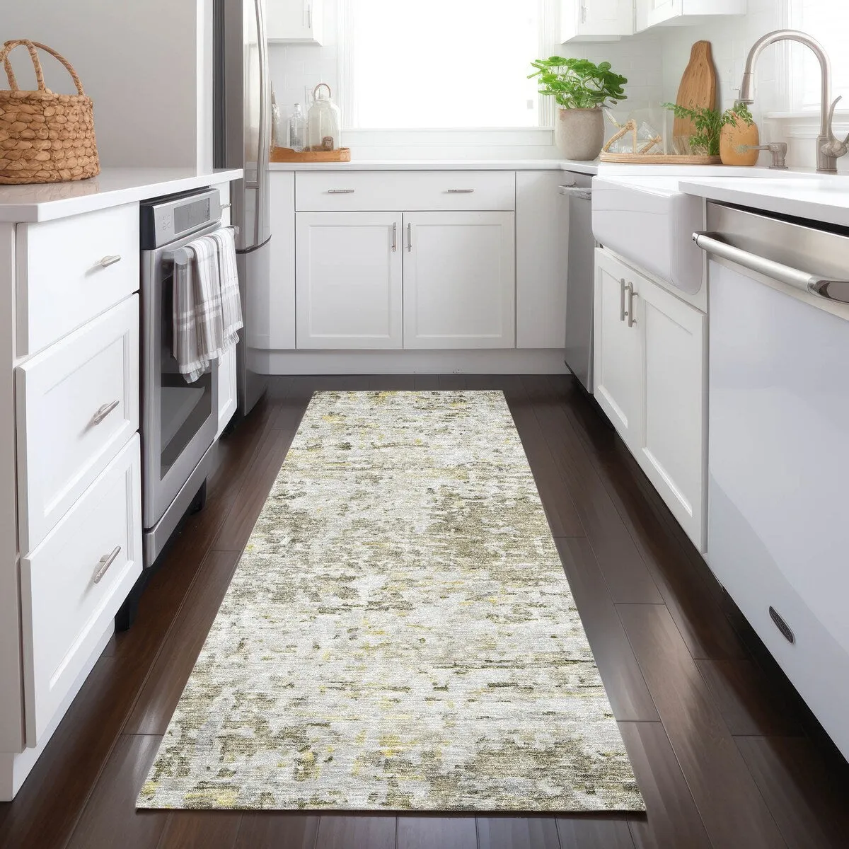 Machine Washable Indoor/ Outdoor Abstract Modern Chantille Rug
