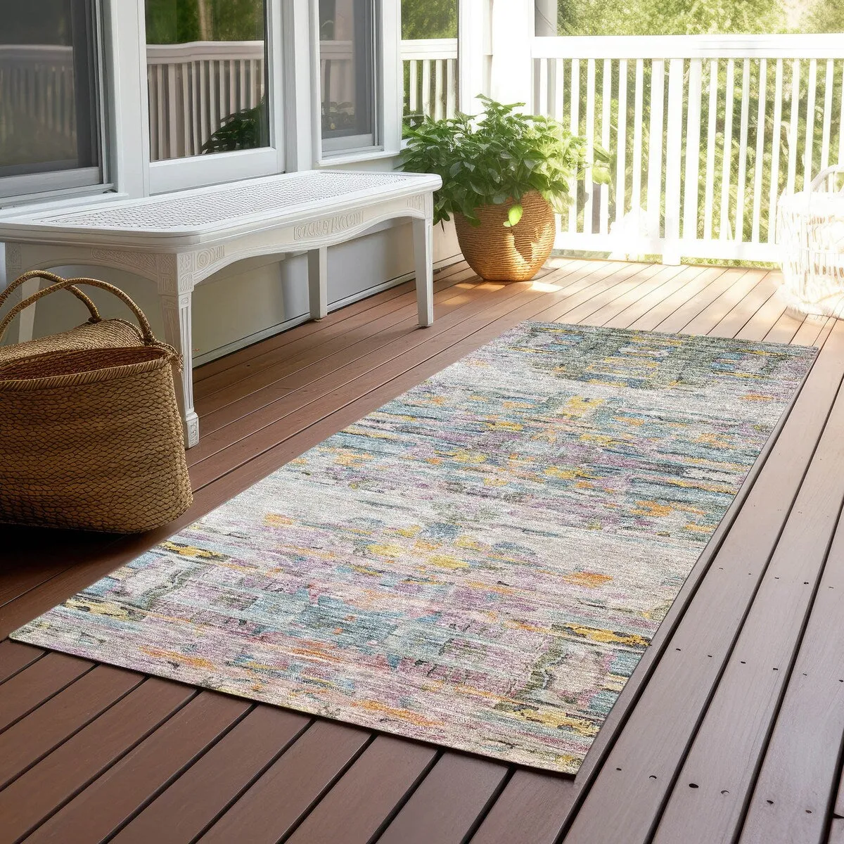 Machine Washable Indoor/ Outdoor Abstract Modern Chantille Rug