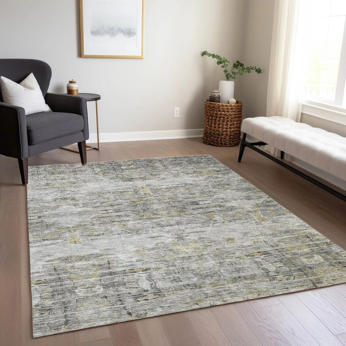 Machine Washable Indoor/ Outdoor Abstract Modern Chantille Rug