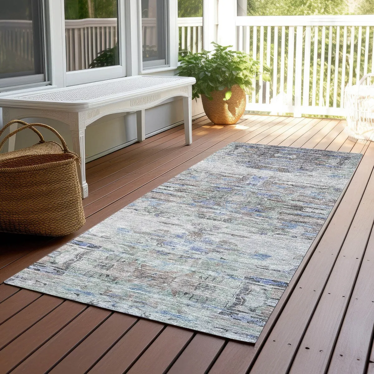 Machine Washable Indoor/ Outdoor Abstract Modern Chantille Rug