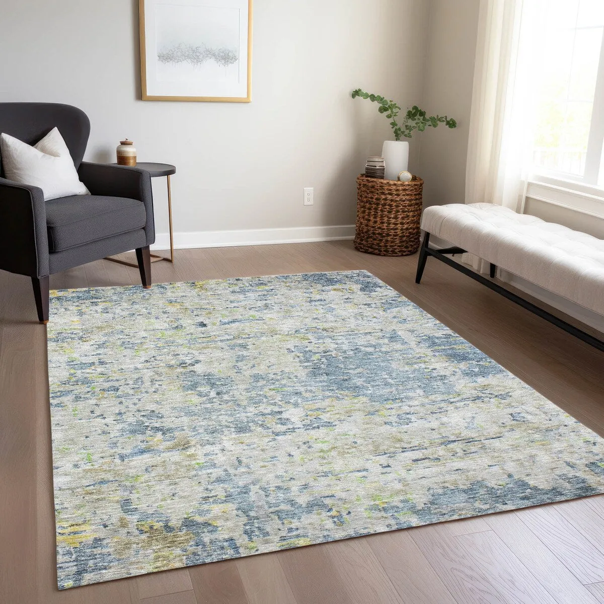 Machine Washable Indoor/ Outdoor Abstract Modern Chantille Rug