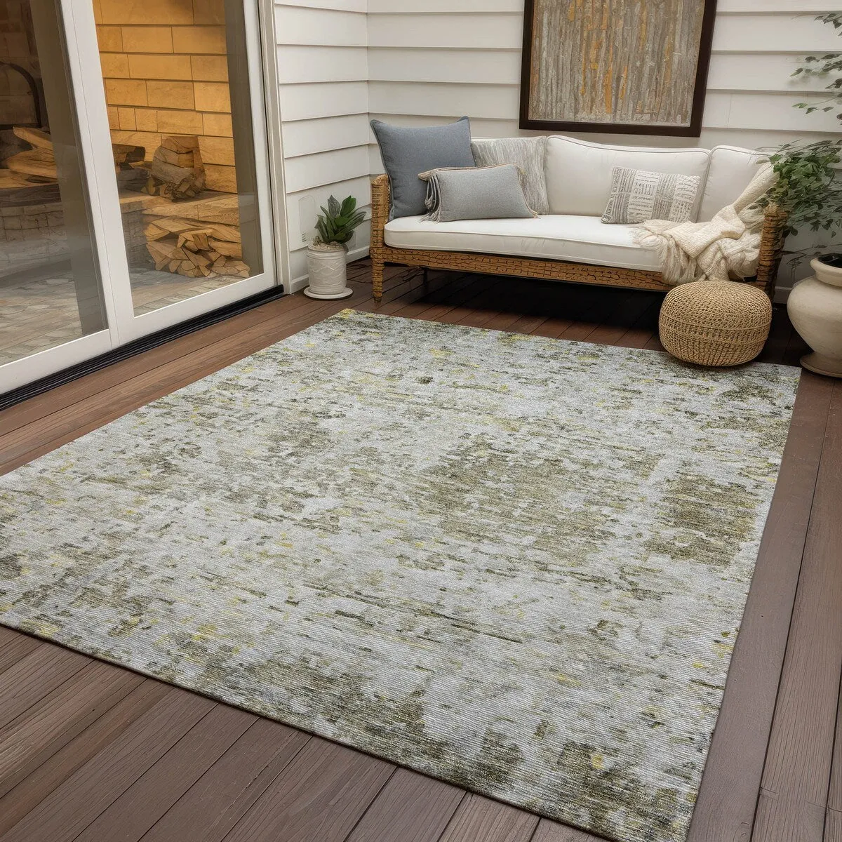Machine Washable Indoor/ Outdoor Abstract Modern Chantille Rug