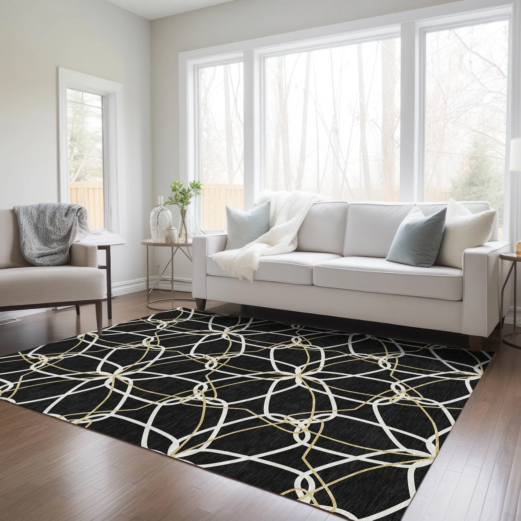 Machine Washable Indoor/ Outdoor Abstract Prism Chantille Rug