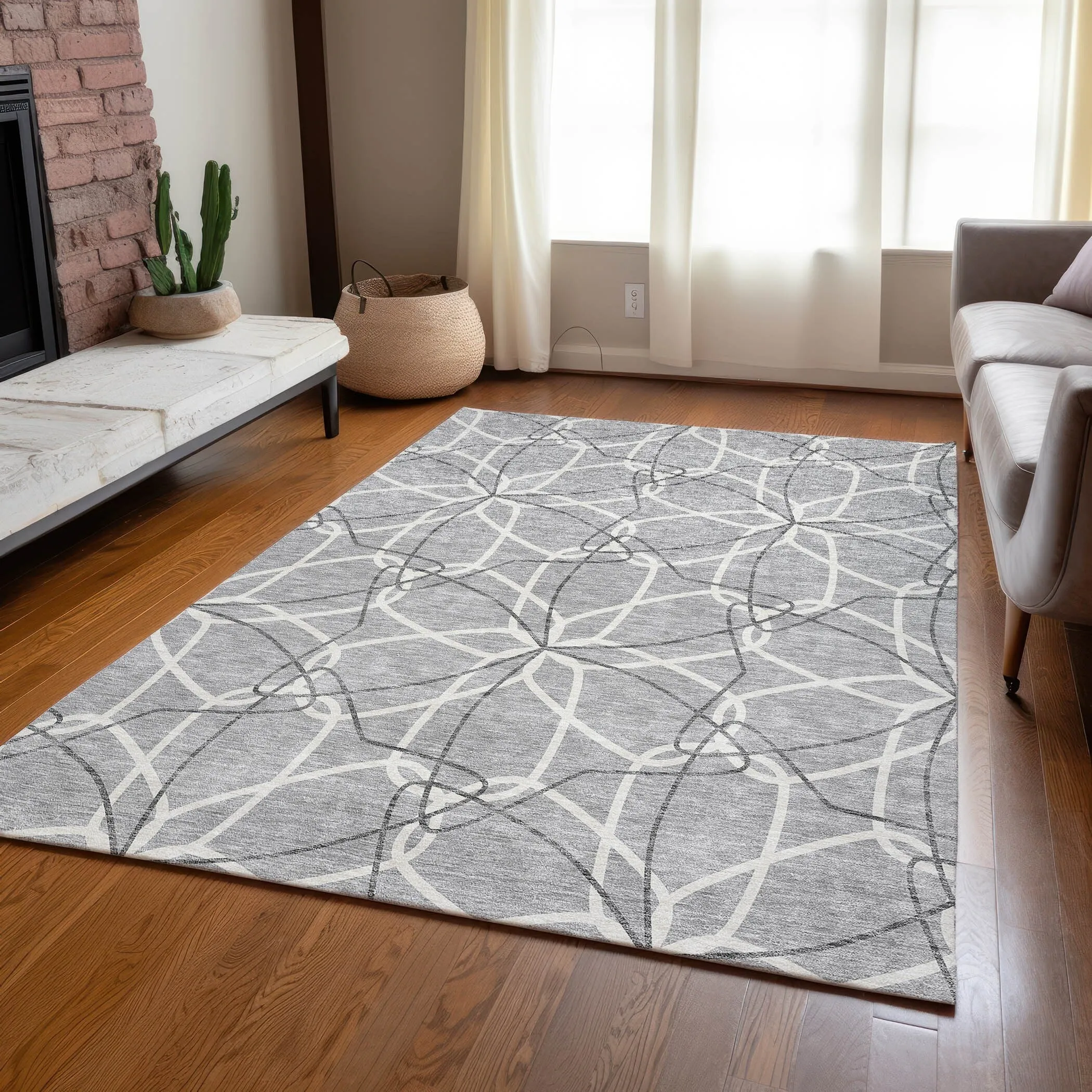 Machine Washable Indoor/ Outdoor Abstract Prism Chantille Rug