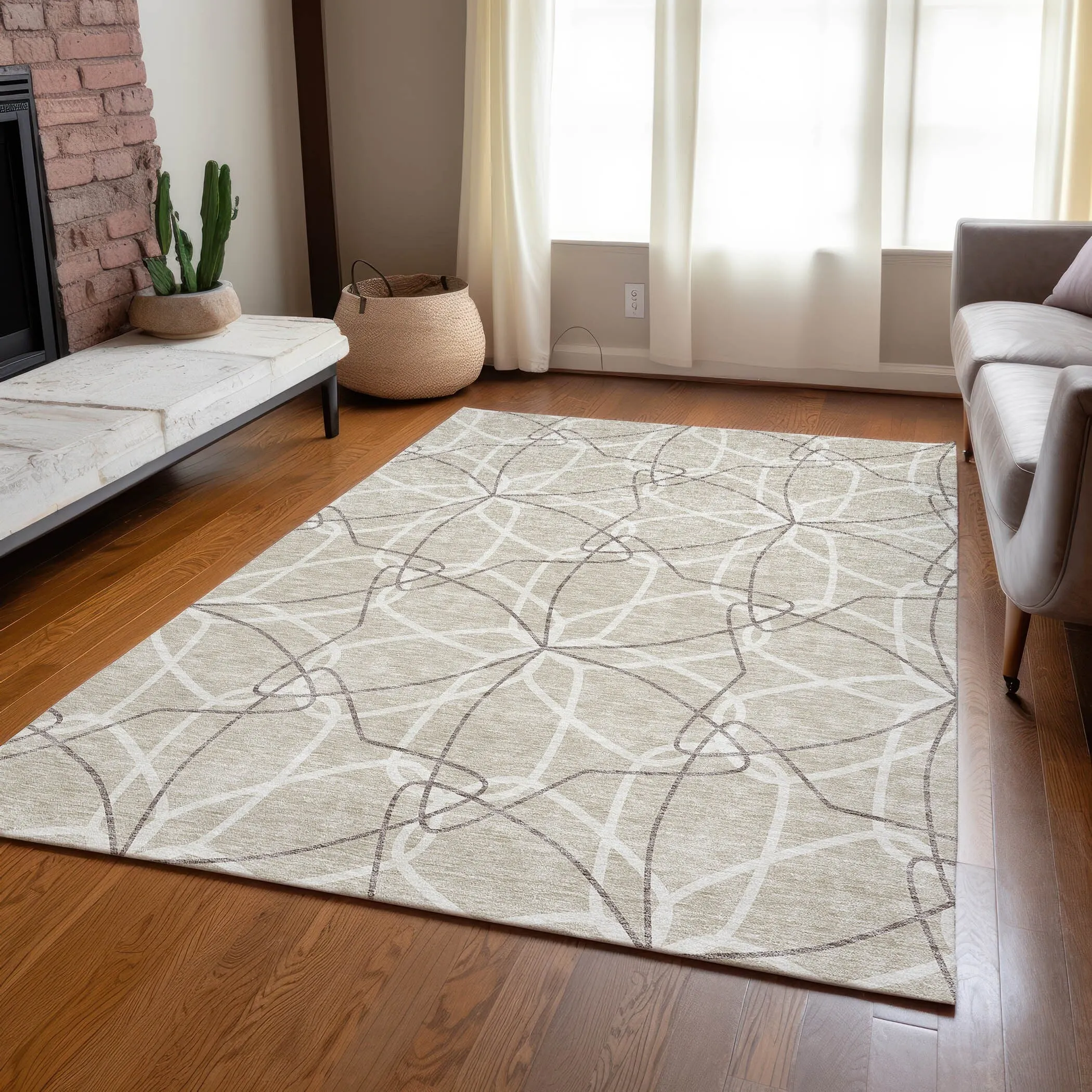 Machine Washable Indoor/ Outdoor Abstract Prism Chantille Rug